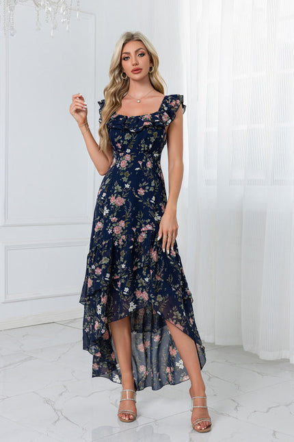 Robe Demoiselle D'Honneur Florale Asymétrique - gallery 4