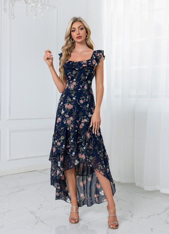 Robe Demoiselle D'Honneur Florale Asymétrique - gallery 4