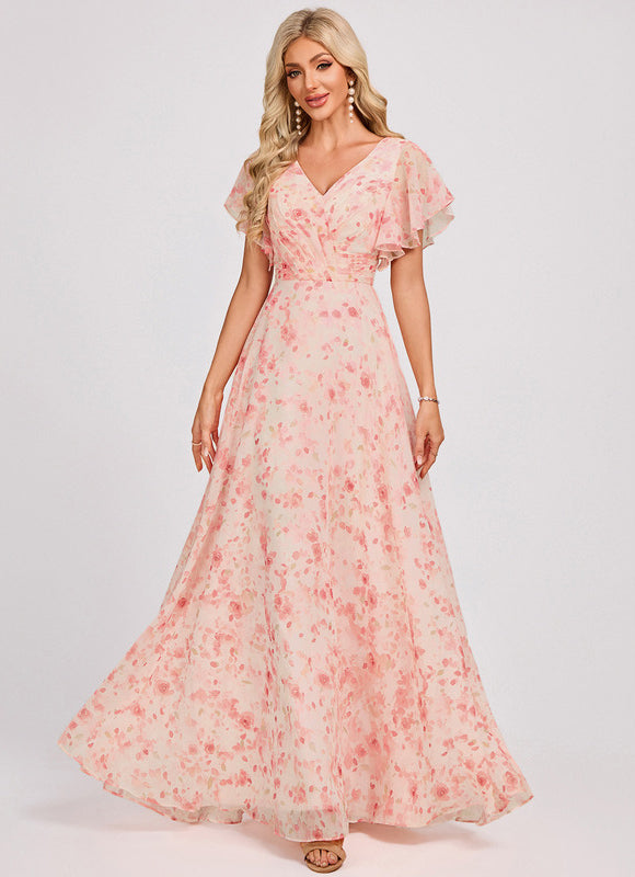 Robe Demoiselle D'Honneur À Volants Rose Pâle - gallery 3