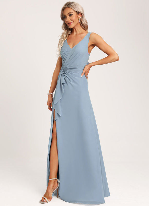 Robe Demoiselle D'Honneur À Volants Rose Pâle - gallery 4