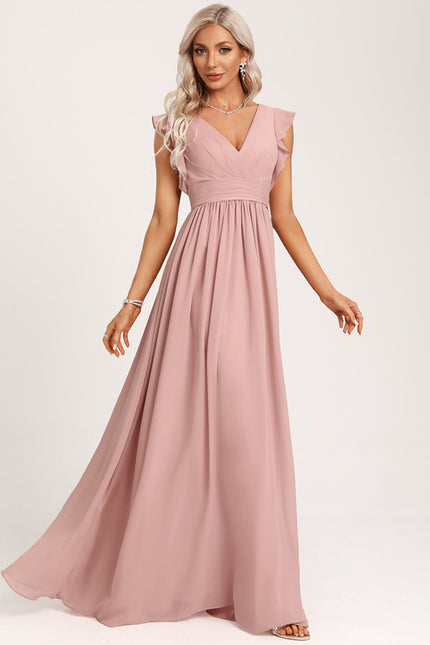 Robe Demoiselle D'Honneur À Volants Rose Pâle