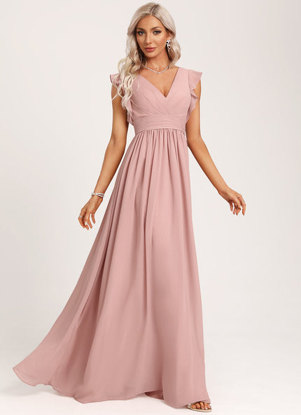 Robe Demoiselle D'Honneur À Volants Rose Pâle