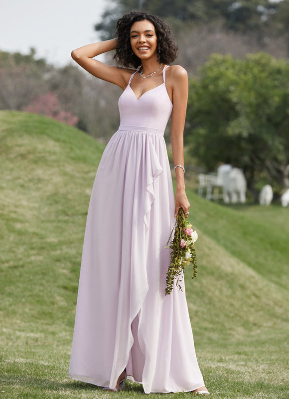 Robe Demoiselle D'Honneur Asymétrique Fluide - gallery 9