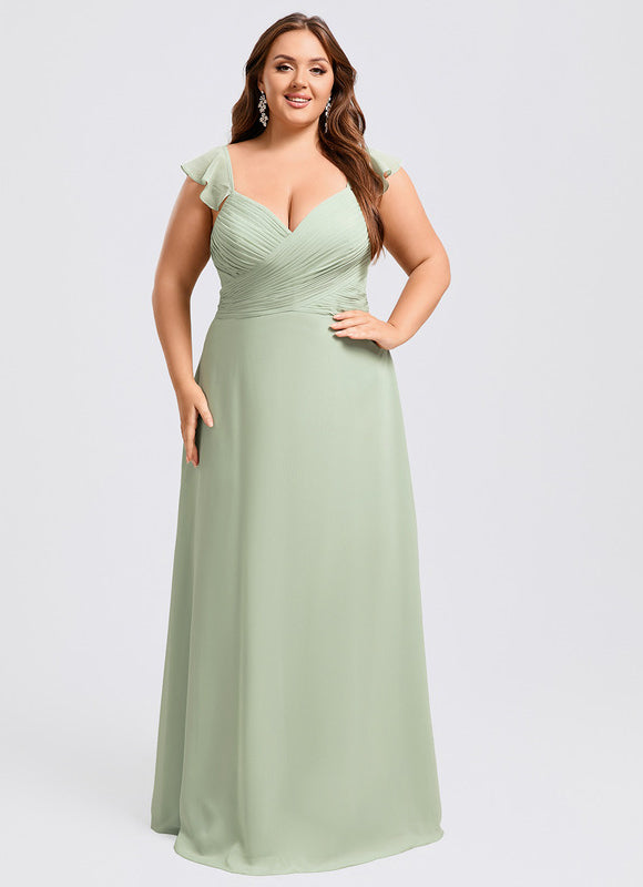 Robe Demoiselle D'Honneur À Volants Rose Pâle - gallery 7