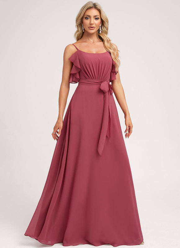 Robe Demoiselle D'Honneur À Volants Rose Pâle - gallery 3