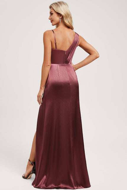 Robe Demoiselle D'Honneur Satinée Bourgogne - gallery 4