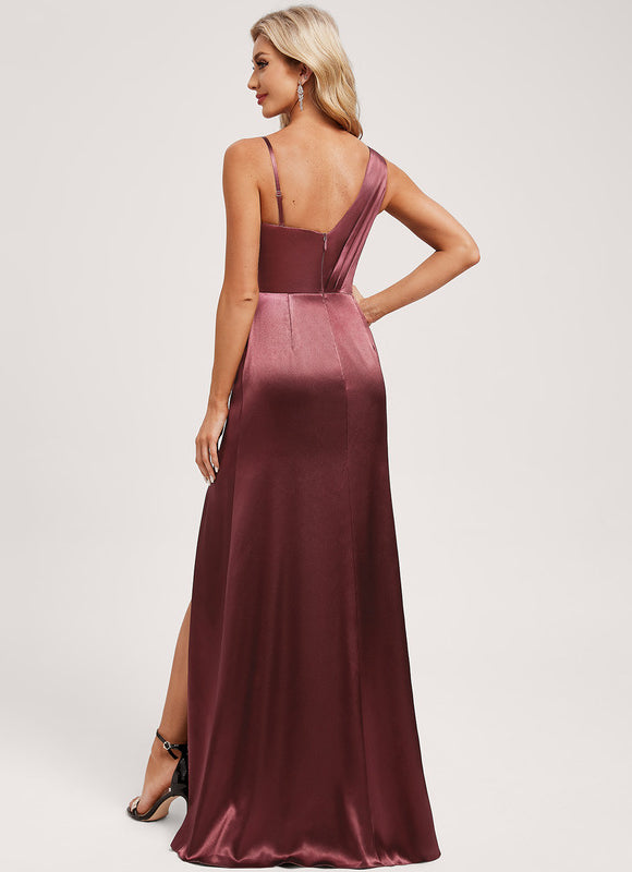 Robe Demoiselle D'Honneur Satinée Bourgogne - gallery 4