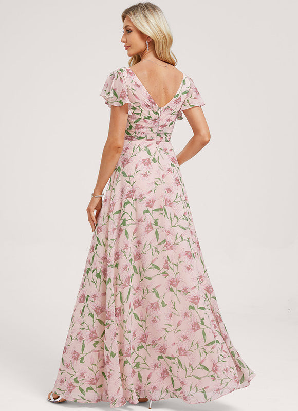 Robe Demoiselle D'Honneur À Volants Rose Pâle - gallery 4