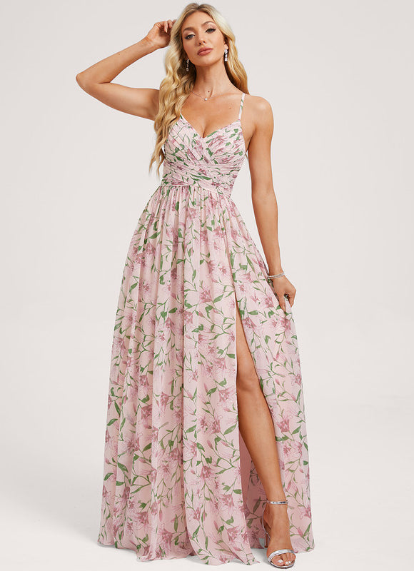 Robe Demoiselle D'Honneur Mousseline Beige - gallery 2