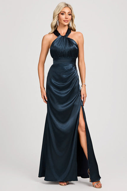 Robe Demoiselle D'Honneur Élégance Marine Satinée - gallery 2