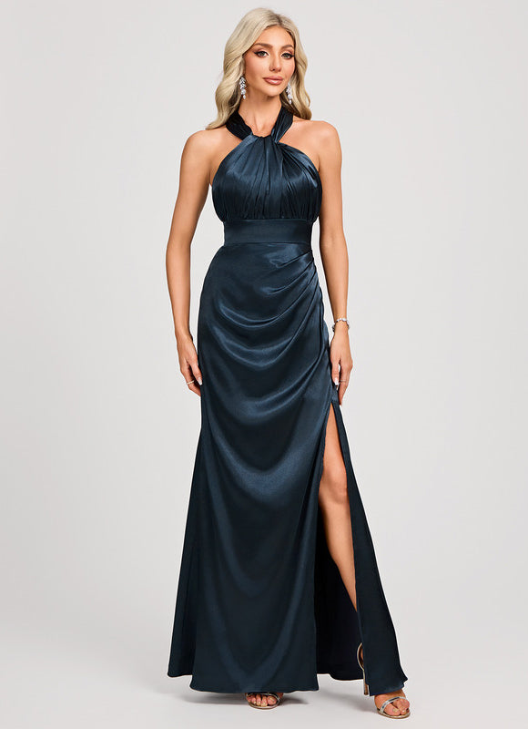 Robe Demoiselle D'Honneur Élégance Marine Satinée - gallery 2