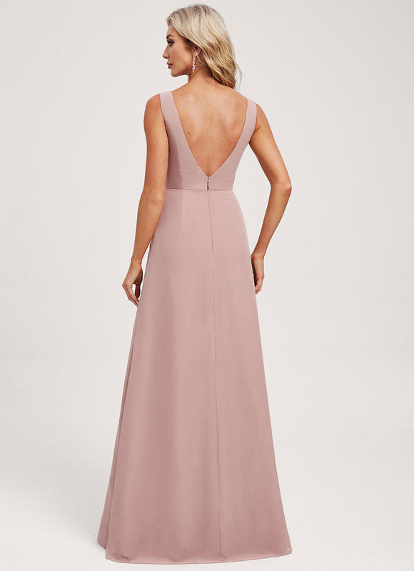 Robe Demoiselle D'Honneur Mousseline Beige - gallery 4