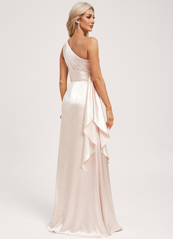 Robe Demoiselle D'Honneur Satinée Asymétrique Bleue - gallery 4