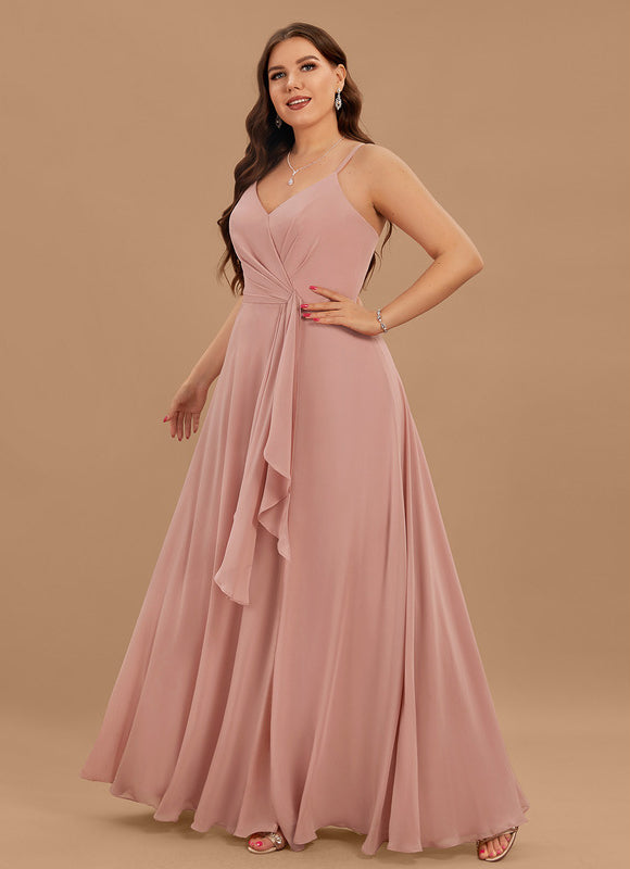 Robe Demoiselle D'Honneur À Volants Rose Pâle - gallery 3