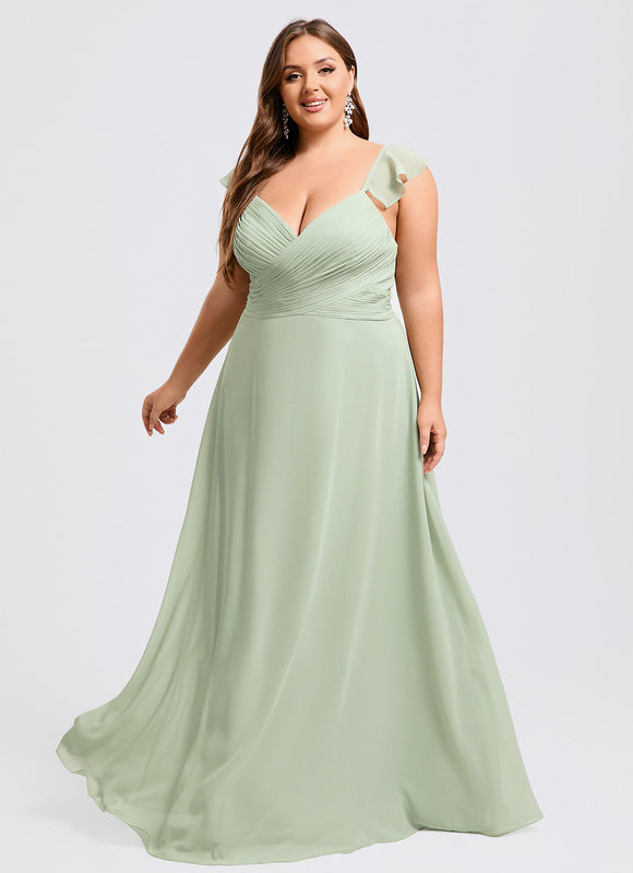 Robe Demoiselle D'Honneur À Volants Rose Pâle - gallery 8