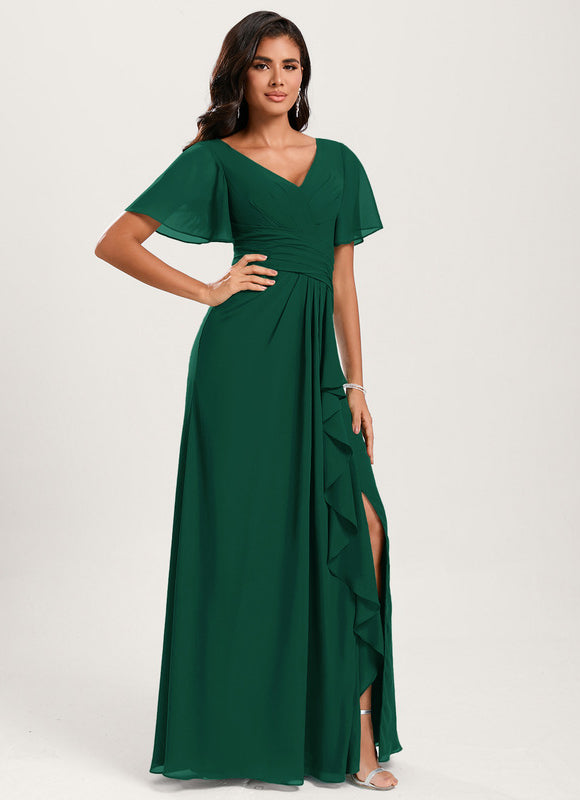 Robe Demoiselle D'Honneur À Volants Rose Pâle - gallery 1