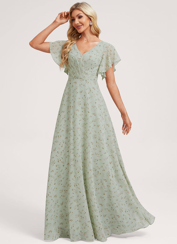 Robe Demoiselle D'Honneur À Volants Rose Pâle - gallery 2