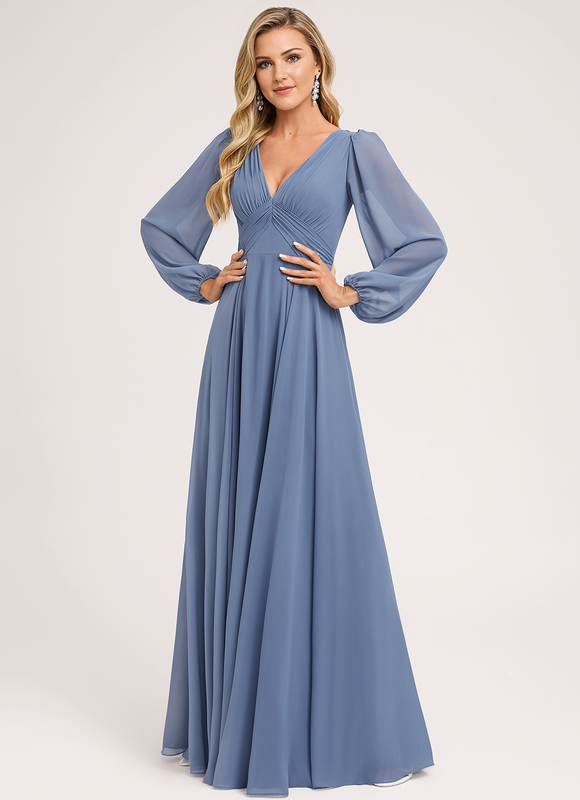 Robe Demoiselle D'Honneur Mousseline Beige - gallery 1