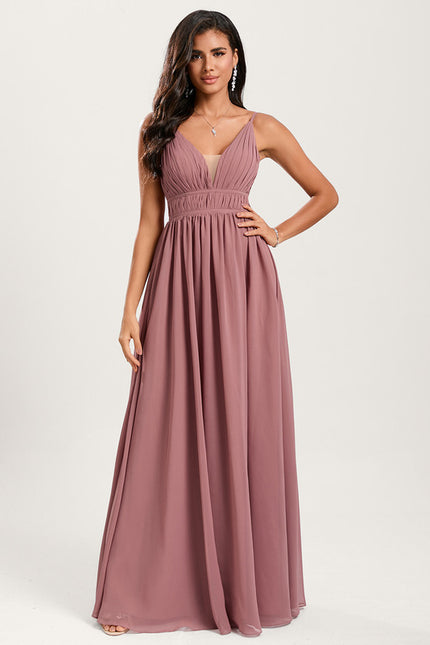 Robe Demoiselle D'Honneur À Volants Rose Pâle - gallery 3