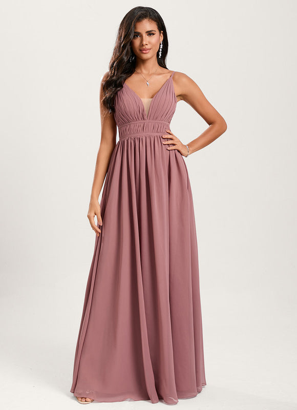 Robe Demoiselle D'Honneur À Volants Rose Pâle - gallery 3