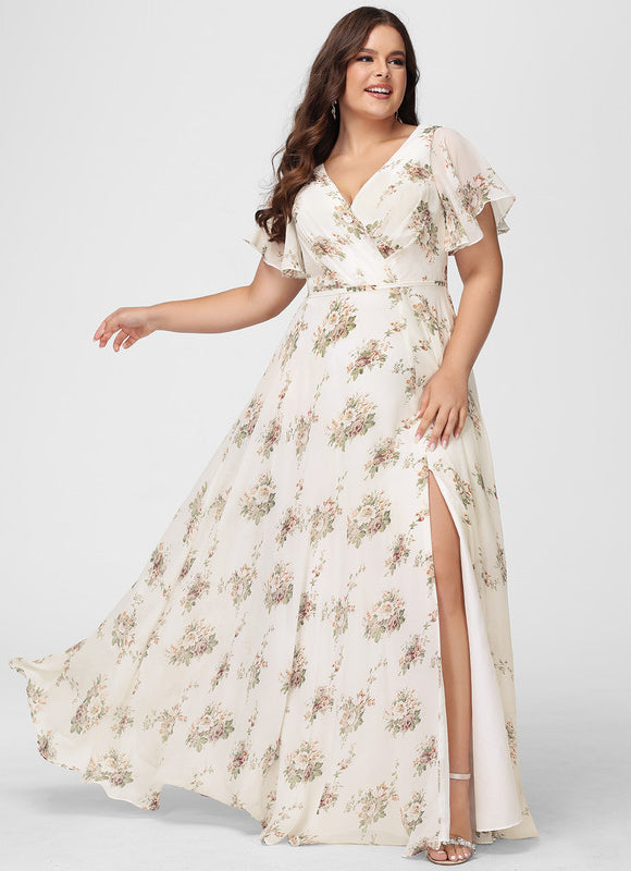 Robe Demoiselle D'Honneur Mousseline Beige - gallery 6