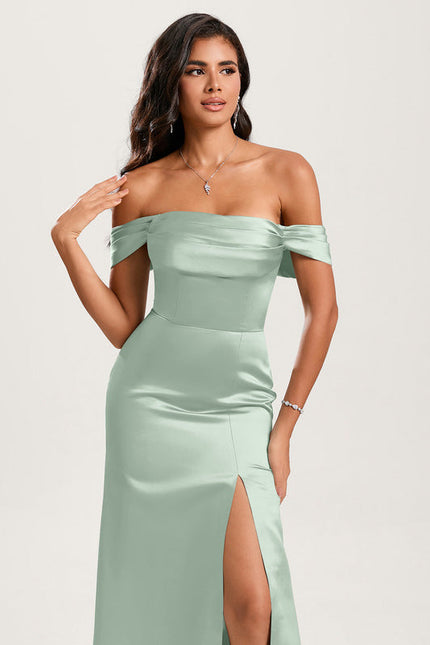 Robe Demoiselle D'Honneur Satin Vert Pâle - gallery 3