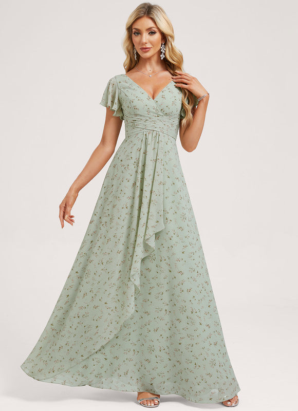 Robe Demoiselle D'Honneur À Volants Rose Pâle - gallery 1