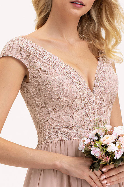 Robe Demoiselle D'Honneur Fluide Rose Pâle - gallery 2