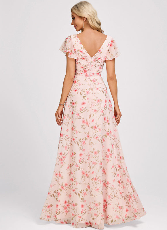 Robe Demoiselle D'Honneur À Volants Rose Pâle - gallery 5