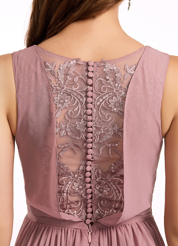 Robe Demoiselle D'Honneur Fluide Rose Pâle - gallery 5