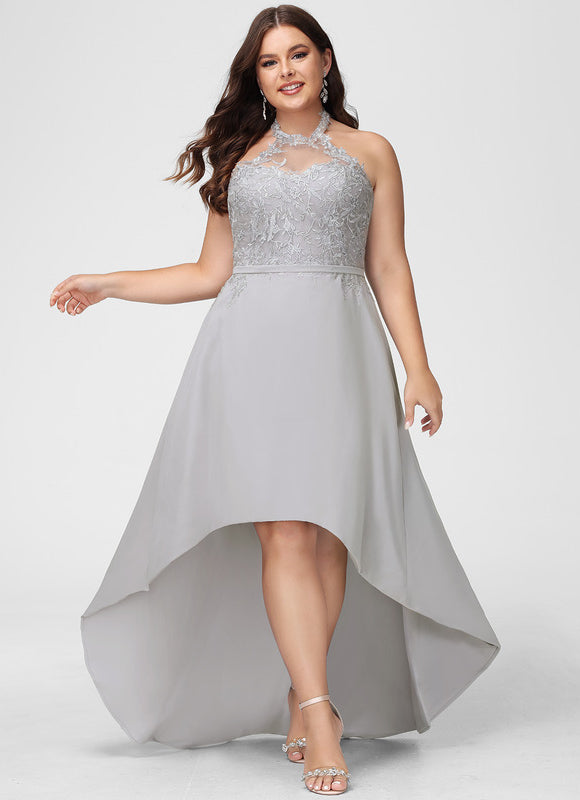 Robe Demoiselle D'Honneur Gris Élégant Flottant - gallery 5