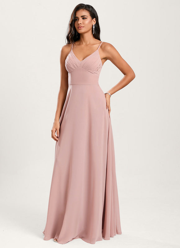 Robe Demoiselle D'Honneur À Volants Rose Pâle - gallery 1