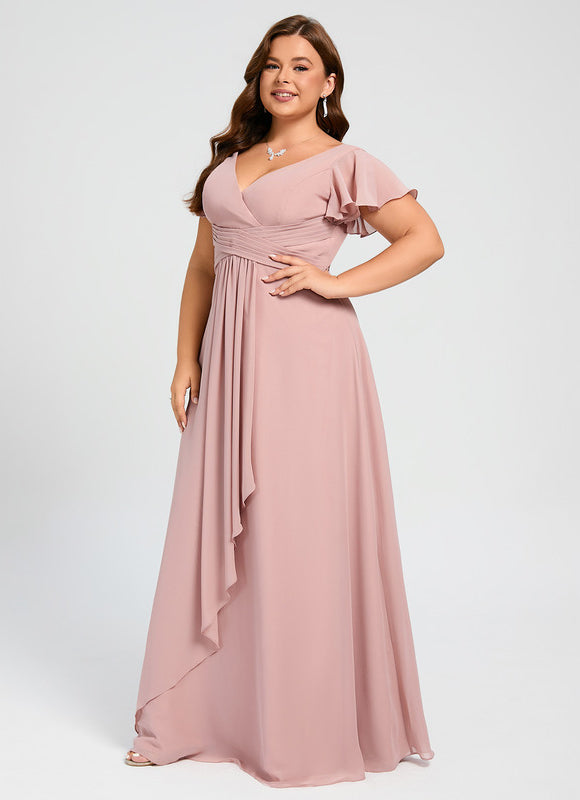 Robe Demoiselle D'Honneur À Volants Rose Pâle - gallery 8