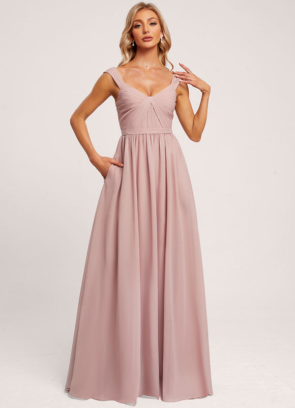 Robe Demoiselle D'Honneur Fluide Rose Doux - gallery 4