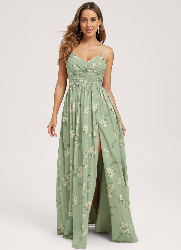 Robe Demoiselle D'Honneur Mousseline Beige - gallery 1