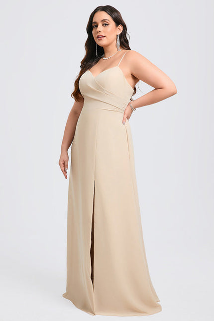 Robe Demoiselle D'Honneur Mousseline Beige - gallery 6