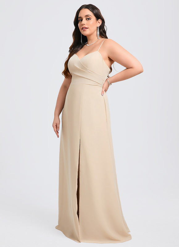 Robe Demoiselle D'Honneur Mousseline Beige - gallery 6