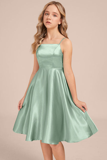 Robe Demoiselle D'Honneur Satinée Verte Douce - gallery 2