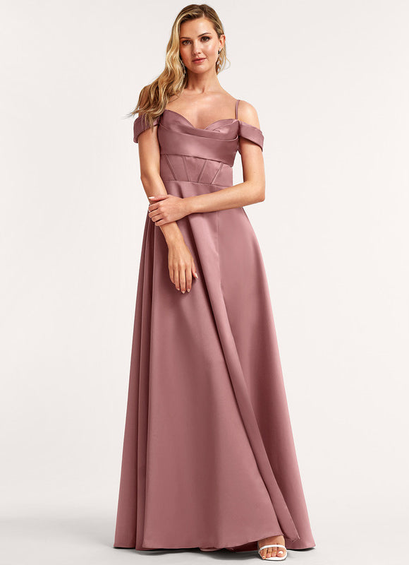 Robe Demoiselle D'Honneur Satinée Mauve - gallery 2