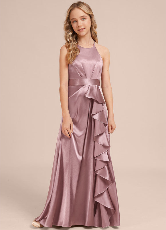 Robe Demoiselle D'Honneur Satin Lilas À Volants - gallery 2