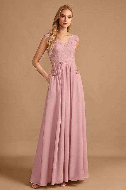 Robe Demoiselle D'Honneur Fluide Rose Pâle - gallery 3