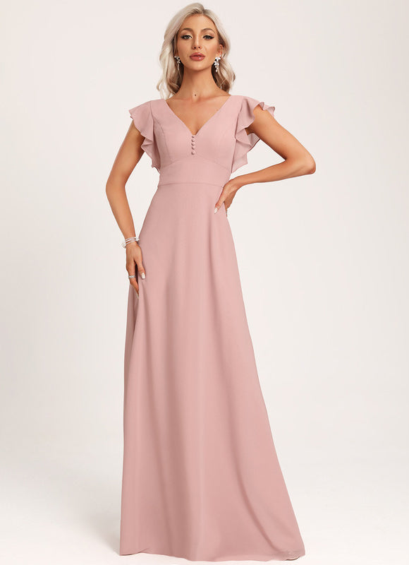 Robe Demoiselle D'Honneur À Volants Rose Pâle - gallery 3