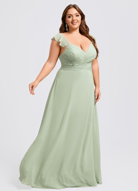 Robe Demoiselle D'Honneur À Volants Rose Pâle - gallery 9