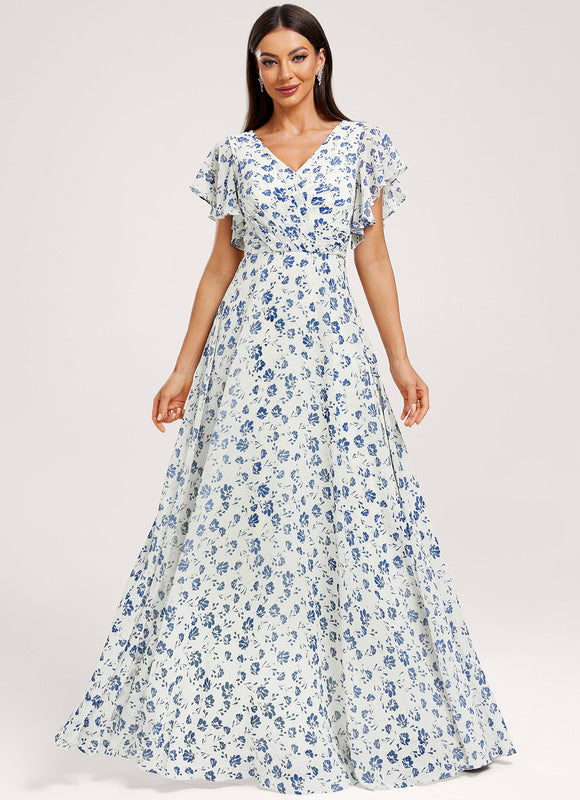 Robe Demoiselle D'Honneur À Volants Rose Pâle - gallery 3