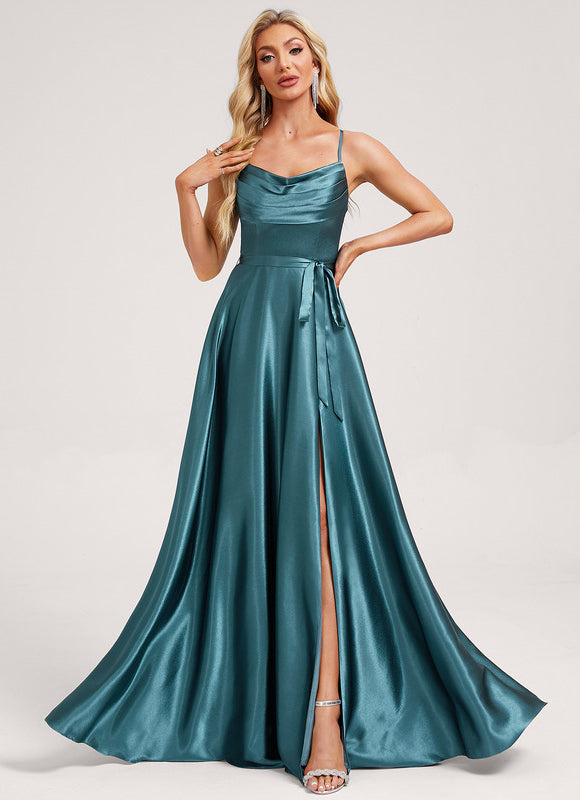 Robe Demoiselle D'Honneur Satin Émeraude Élégante