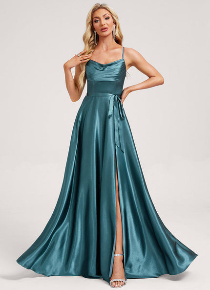 Robe Demoiselle D'Honneur Satin Émeraude Élégante