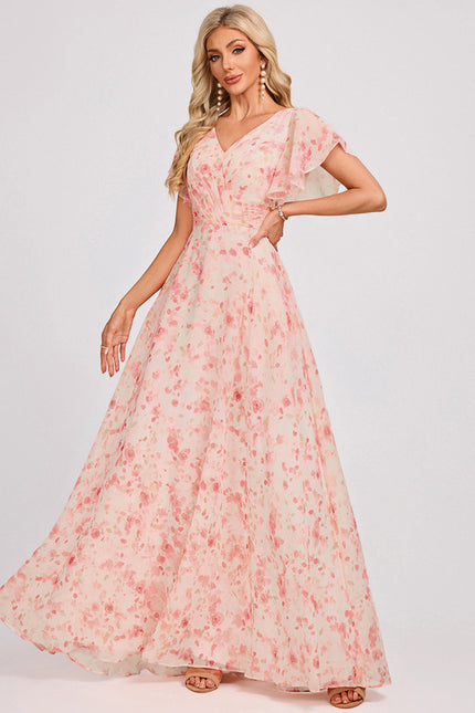 Robe Demoiselle D'Honneur À Volants Rose Pâle