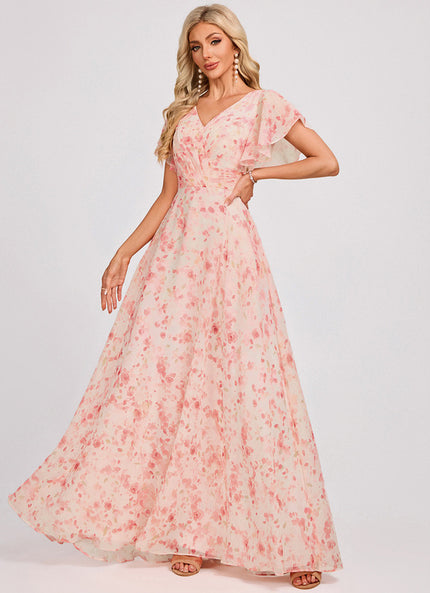 Robe Demoiselle D'Honneur À Volants Rose Pâle