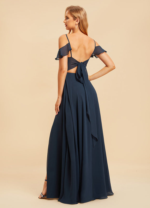 Robe Demoiselle D'Honneur Mousseline Beige - gallery 1