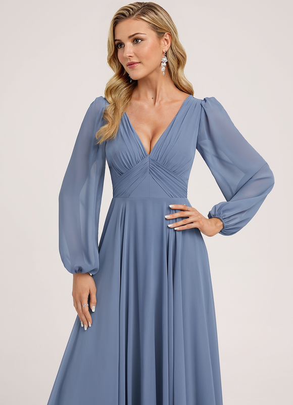 Robe Demoiselle D'Honneur Mousseline Beige - gallery 5